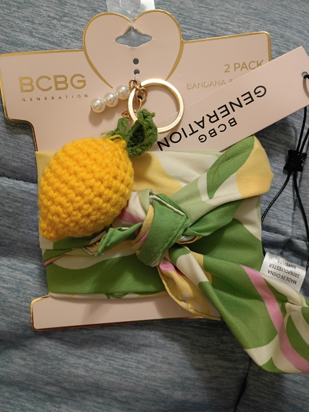 BCBG Generation Green & Yellow Lemon Bandana Keychain Set